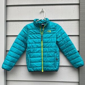 The North Face Puffer Jacket Boy’s Size Medium 10/12, Teal with Yellow detailing
